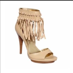 FALCHI by FALCHI Amanda Platform Fringe Sandals/Heels - Nude/Tan